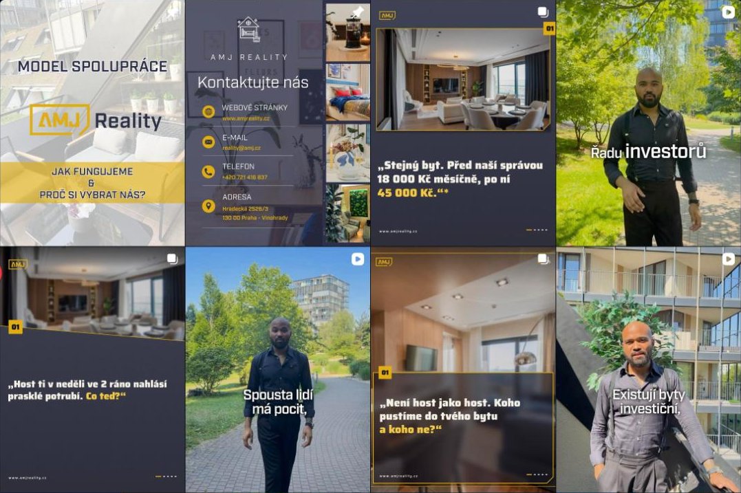 Instagram profil AMJ Reality, ukázka příspěvků