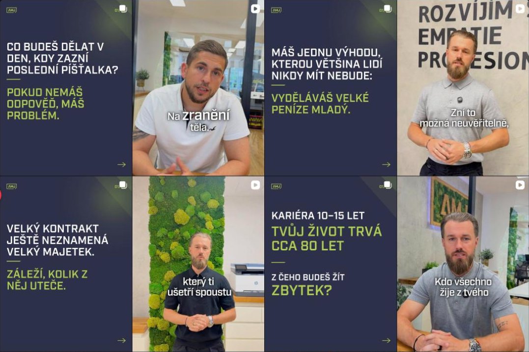 Instagram profil AMJ Sport, ukázka příspěvků