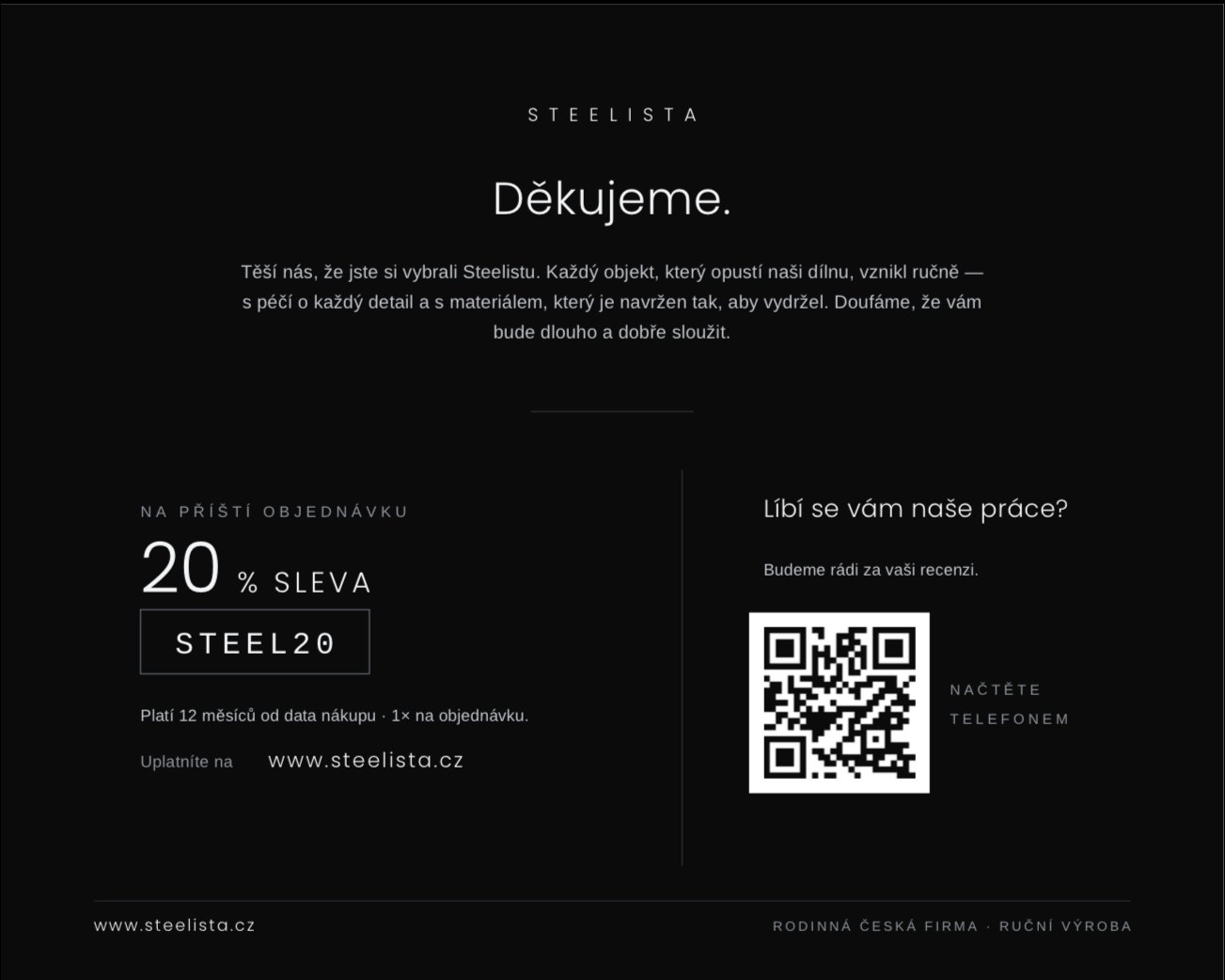 E-mail Steelista: poděkování po nákupu se slevou 20 procent