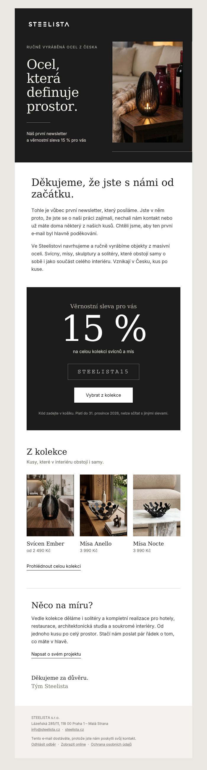 Newsletter Steelista se slevou 15 procent