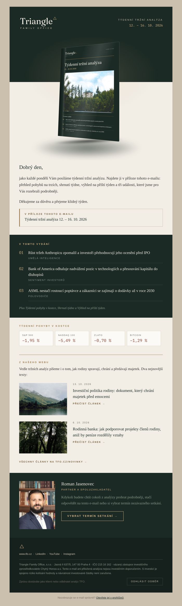 Newsletter Triangle Family Office: Týdenní tržní analýza